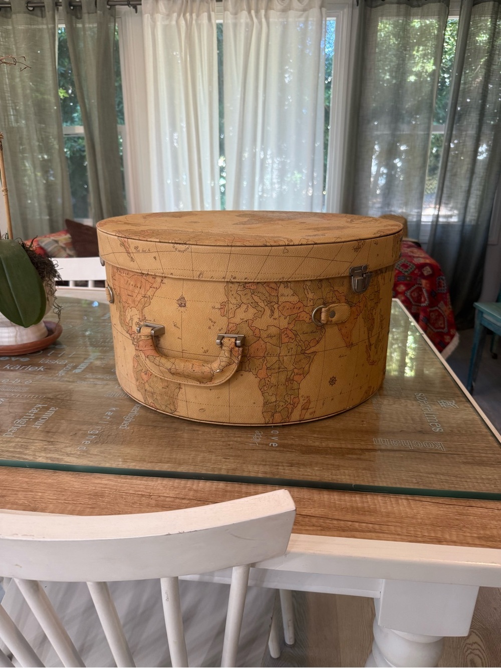 Vintage-Style Map Hat Box - Yellow Travel Storage Case